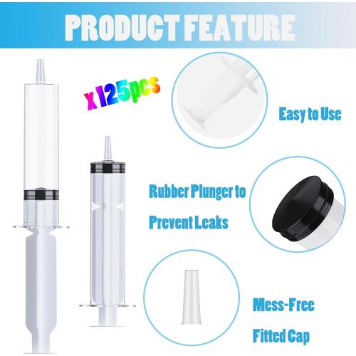 125 Pack Jello Syringes with Caps, 10ml Reusable Plastic Syringes for Party Desserts, Jelly, Pudding, Juice - BPA-Free Halloween Thanksgiving Christmas Birthday Supplies