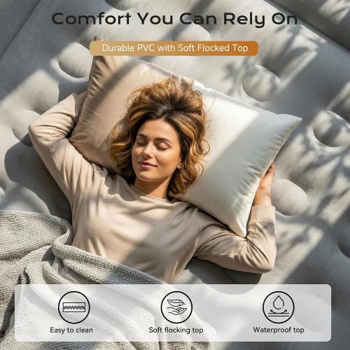 Air Mattress with Built-in Pump, Comfortable Self-Inflating Air Mattress with High-Speed Pump, Durable Blow Up Mattress with Storage Bag for Guests, Camping, Travel (18 Queen, Brown Gray)