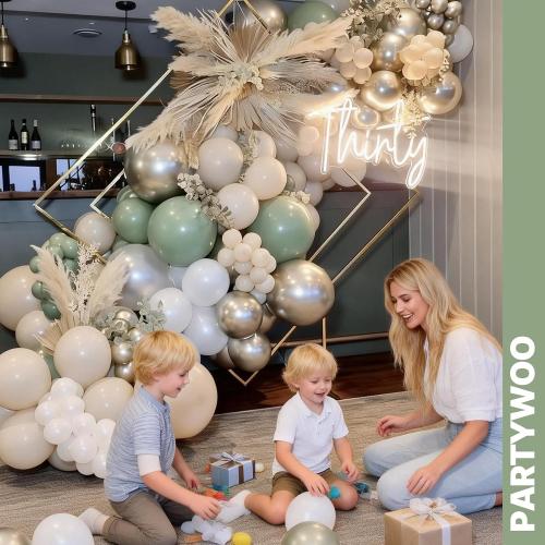 PartyWoo Sage Green Balloons 66pcs 12 Inch Gold White Brown Gold Balloons