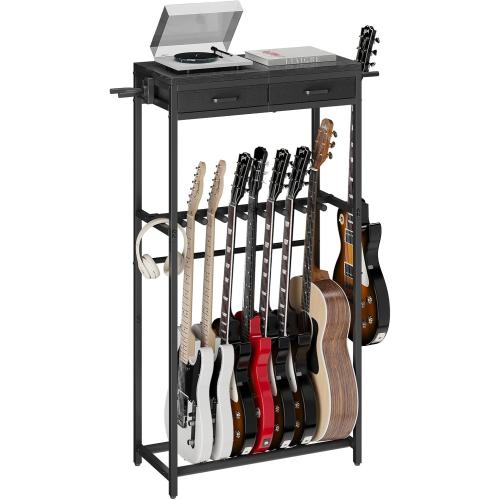 ELYKEN Guitar Stand, Guitar Rack with Storage Drawers for Multiple Guitars