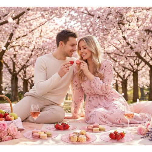 WDF 120pcs Pink Plastic Plates Disposable - Clear Pink Glitter Plates including 60PCS Dinner Plates 10.25inch and 60PCS Salad Plates 7.5inch for Wedding/Baby Shower/Spring/Birthday