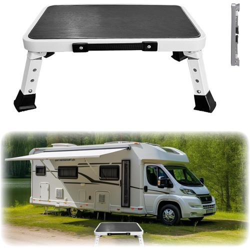 RV Step Stool Foldable Adjustable Step Ladder Sturdy Metal Stable Step Stool with a Non-Slip Platform Supports up to 500 lb with Non-Slip Rubber Feet