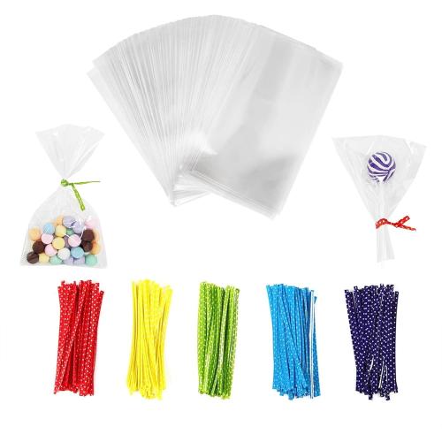 Newkita 3x5in Cellophane Bags - Clear Goodie/Cake Pop/Rice Crispy Treat Bags with 4in Ties - 100 Pack