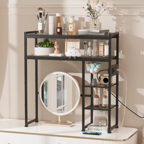 Aetheris Desktop Organizer Shelf, 30 Wooden Office Storage Rack with Outlets, Display Shelf Rack with Light Strip, 5 Tier Desktop Display Rac, Desk Shelf, Desk Hutch for Computer Monitor (Black)