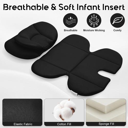 Infant Car Seat Insert with 2 Headrest for Preemie to Toddler, Thickened Baby Car Seat Head Support for Side Impact Protection, Breathabble Newborn Carseat Insert with Filled Spong