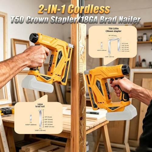 2 in 1 Electric Cordless Upholstery Staple Gun Compatible with Dewalt 20V MAX Battery(NO Battery): Impact Force Adjustment for DIY(Tool Only) - with 1000 3/8 Staples 1000 5/8 Brad Nails