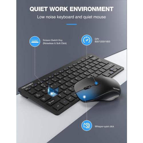 TECKNET Wireless Keyboard and Mouse Combo, Mini Cordless Computer Keyboard and Mouse Set 2.4GHz, Silent Adjustable 1600 DPI, Quiet Click, Lag-Free for Computer, Laptop, PC, Windows, Mac, Chrome OS