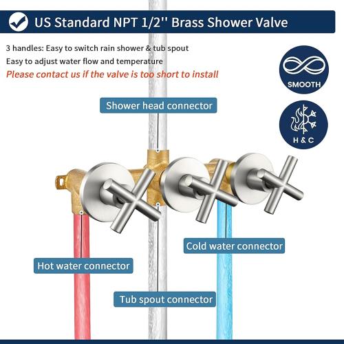 3 Handles Shower Faucet Set with Tub Spout Bathtub Shower Faucets Combo Set Shower System Complete Tub and Shower Trim Kit Brushed Nickel Shower Fixtures