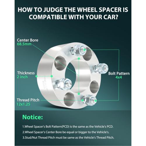 2Pcs 4x4 Wheel Spacers 2 inch