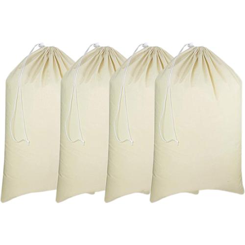 Urban Villa Laundry Bags 4-Pack 28”x36 Extra-Large Cotton Canvas Heavy Duty Washable Durable Travel Laundry Sacks with Drawstring Closure Reusable Hamper Liners for Dirty Clothes Delicates & Lingerie