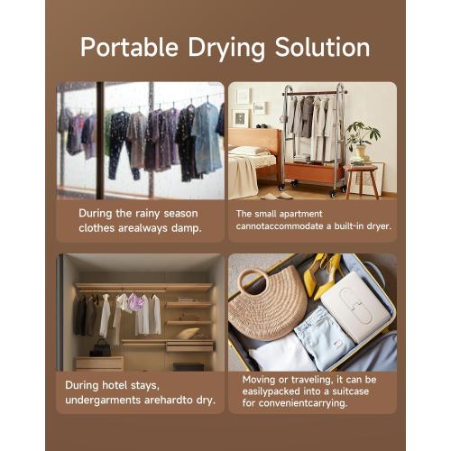 Portable Clothes Dryer, Mini Laundry Dryers with Remote Control, Portable Dryer for Apartments, RVs, Hotels, Small Spaces, Great for drying underwear, socks, swimwear for travel, no wrinkles