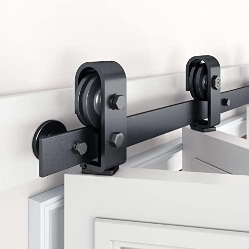 EaseLife 36 Bifold Sliding Barn Door Hardware Track Kit for 2 Closet Door,Top Mount Roller,Slide Smoothly Quietly,Easy Install,Black,Fit for Double 16 Wide Bi-Folding Door (Hardware Only)