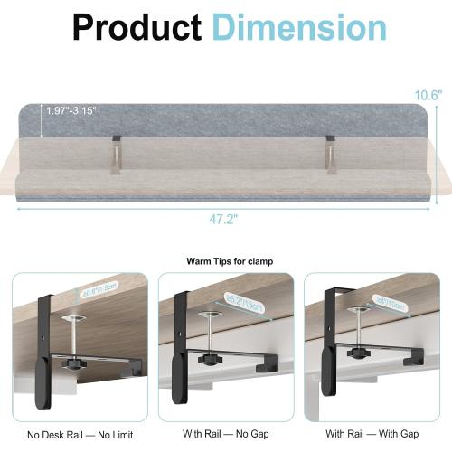 Felt Under Desk Cable Management Tray, 47.2 Cord Organizer with Clamp or Screw Mount, Laptop & Tablet Slot, Desk Cable Organizer for Home & Office
