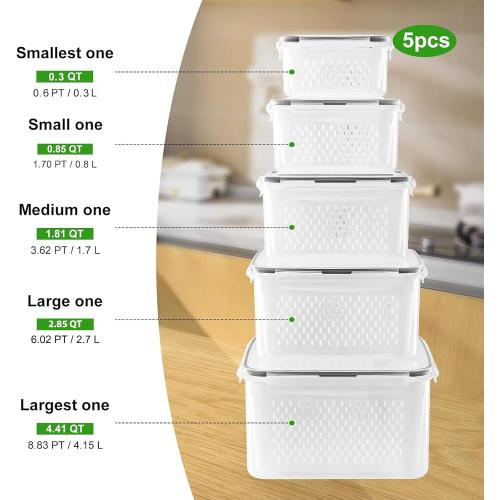 5 PCS Large Fruit storage Containers for Fridge ,Food Storage Containers