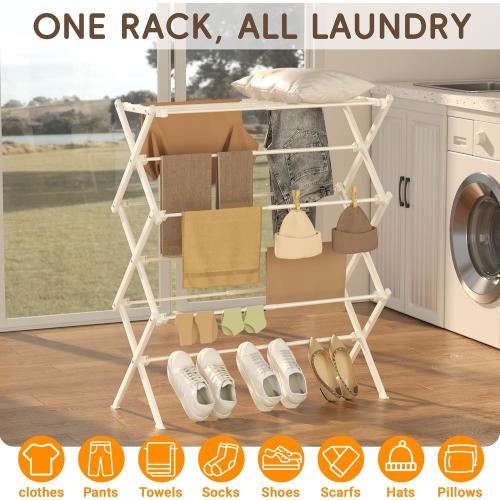 Foldable Clothes Drying Rack, Reinforced Joints, White