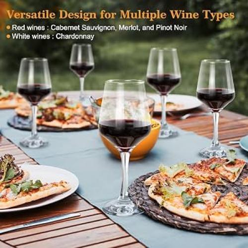 GLAZVIA Wine Glasses Set of 6, 12oz Classic Stemmed Glasses, Thick & Clear