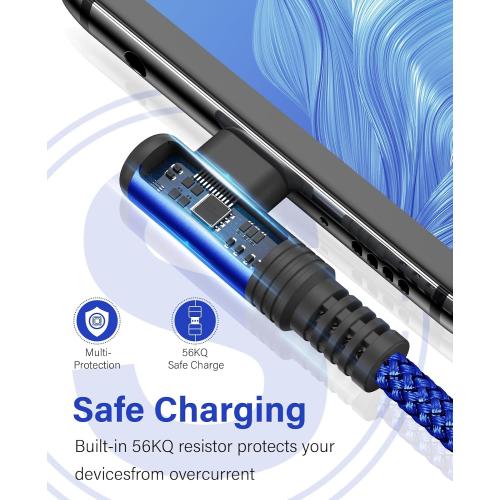 USB to USB C Cable 3.3ft 2-Pack 3.1A Fast Charging Right Angle CarPlay Cord