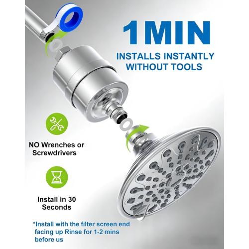 ALL METAL Shower Head Filter – Advanced Filtration Shower Filter for Hard Water, High Pressure Universal Shower Water Filters to Reduce Toxic Chemicals, Chlorine and Heavy Metals,for Skin & Baby Care