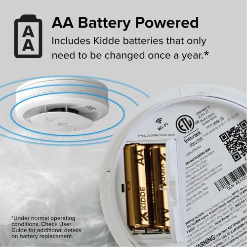 Kidde Smart Smoke & CO Detector with Ring, AA Battery, RGCUDR-RW