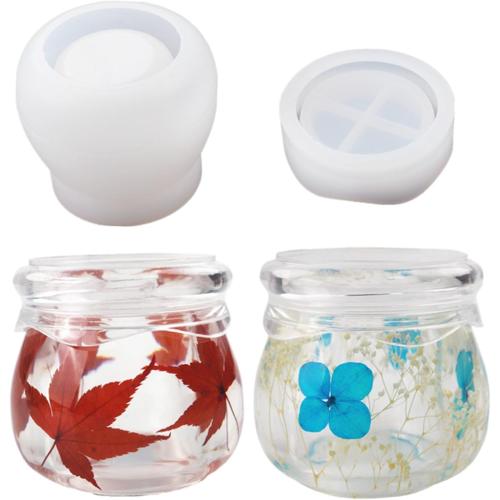 1 Set Jar Resin Silicone Molds with Lid, Epoxy Casting Molds for Storage Bottle, Candle Holder, Candy Container, Flower Pot DIY Craft