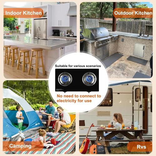 Propane Stove 2 Burner Gas Stove, 28800 BTU High-Efficiency Auto Ignition Tempered Glass LPG Cooktop with CSA Regulator and Hose – for Outdoor Camping, RV, and Emergency Cooking
