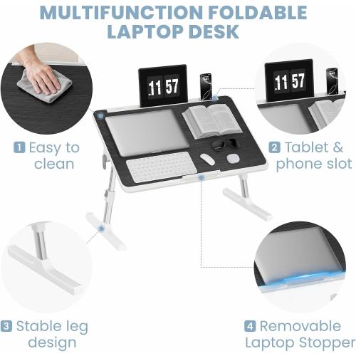 Adjustable Lap Desk, Foldable Laptop Desk for Bed,  Lap Table Black
