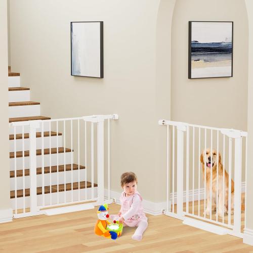 Cumbor 2 Pack 29.7-40.6(Extensions Included) Baby Gate for Stairs, Mom's Choice Awards Winner-Auto Close Dog Gate for doorways, Pressure Mounted Pet Gate Indoor, Wide Safety Child Gate for Dog,White