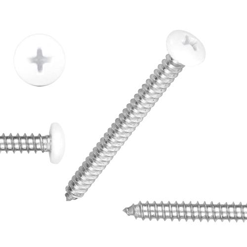 White Head 50 PCS #10x2-1/2(2.5 inch) Stainless Steel Phillips Pan Head Wood Screws,White Coated Screws Covers Head Wood Screws,Stainless Steel 18-8 A2(304) Screw,Home Screw Kit by QISHENG