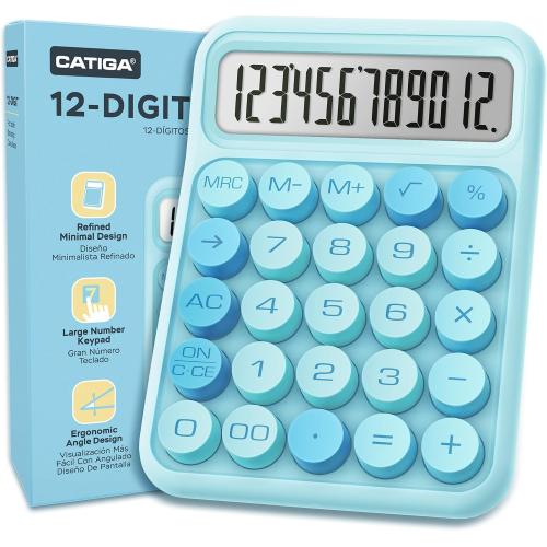 CATIGA Mechanical Switch Calculator, Blue Calculator with 12 Digit Large LCD Display & Big Buttons for Office Desk, Classroom Math, Back to School Supplies, Cute Aesthetic Desk Accessories