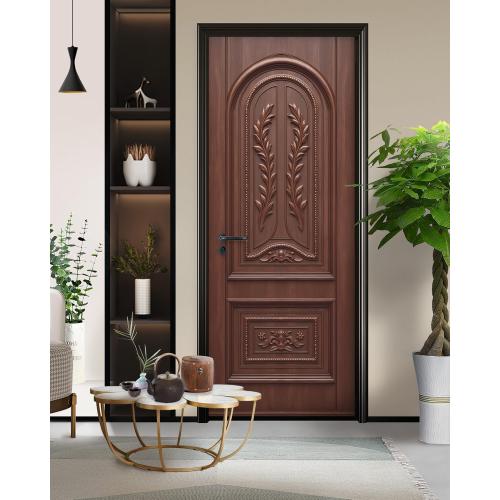 FLFK Decorative Door Mural Wallpaper Sticker, Self-Adhesive Peel and Stick, Classical Carved Wood Design, 30.3 x 78.7 inches, Split into 2 Pieces