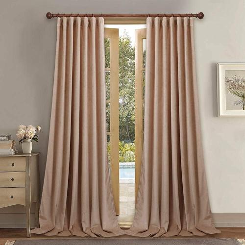StangH Blush Beige Velvet Curtains Back Tab for Nursery, W52xL84, 2 Panels