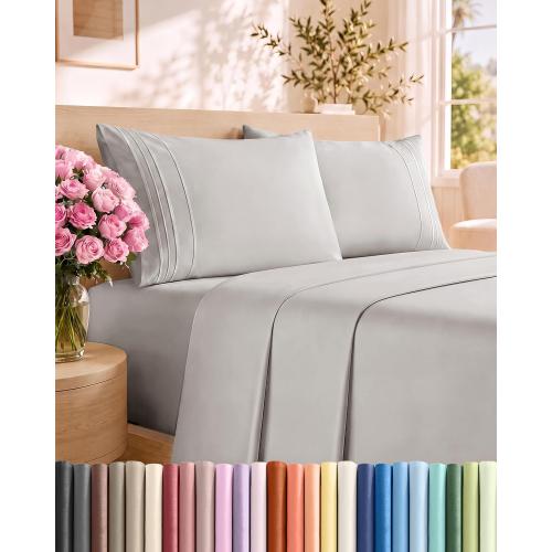 King Size 4 Piece Sheet Set - Breathable & Cooling Sheets - French Grey