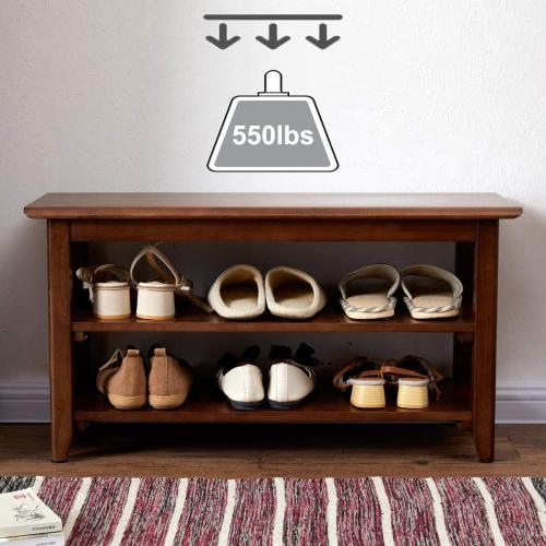 XKZG Shoe Rack Bench Wooden Shoe Storage Bench Entryway Bench, Brown, 31.5