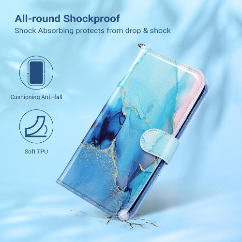 ULAK for iPhone 16 Wallet Case [RFID Blocking], Marble Blue