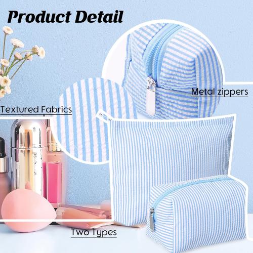 Huhumy 2 Pcs Makeup Bag Set for Women, Blue, Thin Stripe