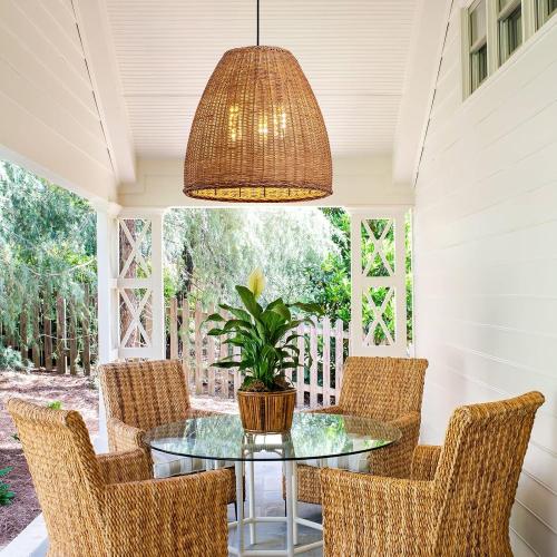 3-Light Dark Curry Rattan Pendant Light,16.54 Rustic Hanging Light,Brown Wicker Pendant Light Hand-Woven Rattan Chandelier for Workplace Restaurants Dining Living Kitchen Farmhouse
