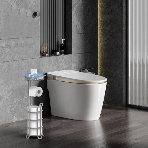 TomCare Toilet Paper Holder Free Standing with Shelf, Stable 4 Raised Feet