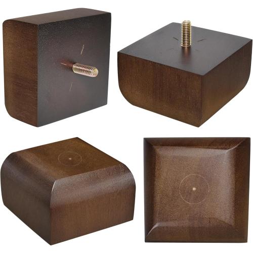 Sofa Legs Square Bed Feet 2 inch Wood Replacement Leg for Furniture Set of 4, Dark Brown