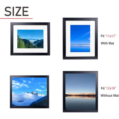12x18 Picture Frame, Display Pictures 11x17 with Mat or 12x18 Without Mat, Wall Hanging Photo Frame,Black, 1 Pack