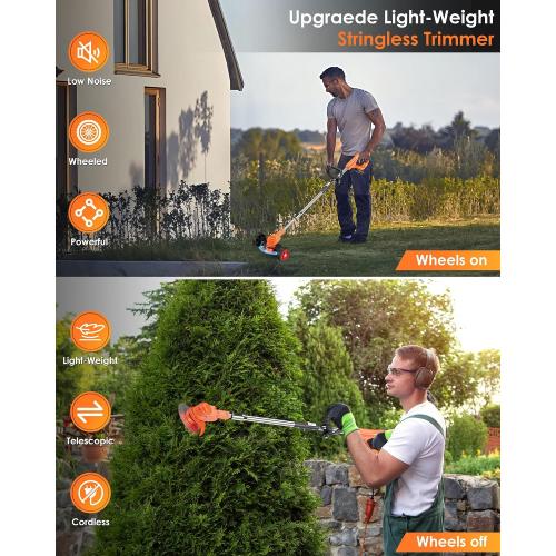 Cordless Weed Wacker, 21V 2-in-1 Lightweight Stringless Weed Wacker, Foldable 2.0Ah Battery Powered Weed Trimmer, Grass Trimmer/Brush Cutter/Edger Lawn Tool for Yard Lawns Garden‼️incomplete‼️