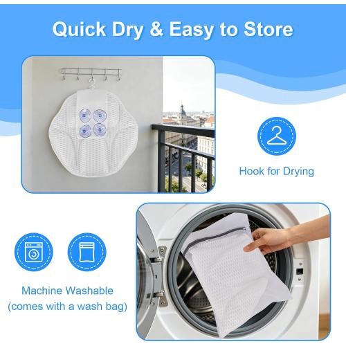 Luxury Oversized Petal-Shaped Bath Pillow for Head, Neck and Backrest, Extra Thick, Polyester, White, Anti-Slip Suction Cups, Washable, Spa Bathroom Accessories