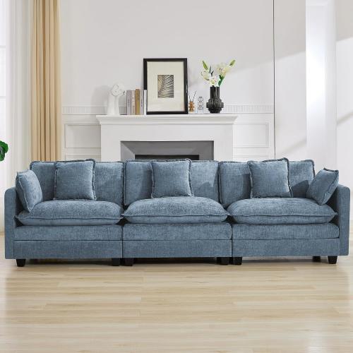 Cloud Deep Seat Couch, Modern Comfy Chenille Modular Sectional Sofa for Living Room Set, Upholstered Modular 3-Seats Sofa Couch, Blue (See the picture )