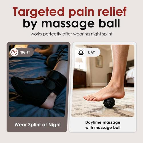 Plantar Fasciitis Night Splint Sock, Upgraded Achilles Tendonitis Brace with Massage Ball for Women & Men, Soft & Comfortable Foot Drop Night Splint for Morning Pain Relief, Small-Black