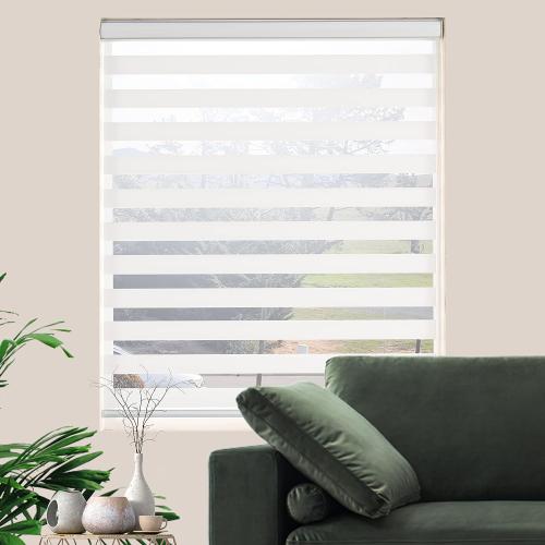 Zebra Blinds for Windows Dual Layer Light Filtering Privacy Free-Stop Sheer Shades Light Control for Indoor Windows Zebra Shades for Living Room(48 W X 72 H, White)