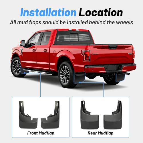 4Pcs Mud Flaps Splash Guards Fit for 2021-2026 Ford F-150 F150 (Without Fender Flares), Front & Rear Mud Guards, No-Drill Installation, Heavy-Duty Material, All-Weather Protection Accessories
