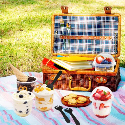 100 Pack 12 oz Clear Plastic Cups with Dome Lids,Parfait Yogurt Cups with Spoons,No Hole Plastic Cup with Lids for Dessert,Yogurt,Ice Cream,Cupcake,Fruits