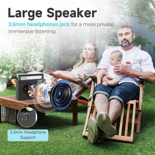 PRUNUS J03 AM FM Radio Portable Plug in Wall or AA Battery Operated for Home/Outdoor, Large Speaker Excellent Sound and Reception, Large Tuning Knobs, Gifts for Seniors, No,Internet Radio/Shower Radio