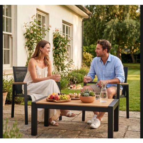 Metal Outdoor Coffee Table, Rectangle Patio Coffee Table, All-Weather Coffee Side Table for Balcony, Poolside, Deck, Garden, Dark Grey