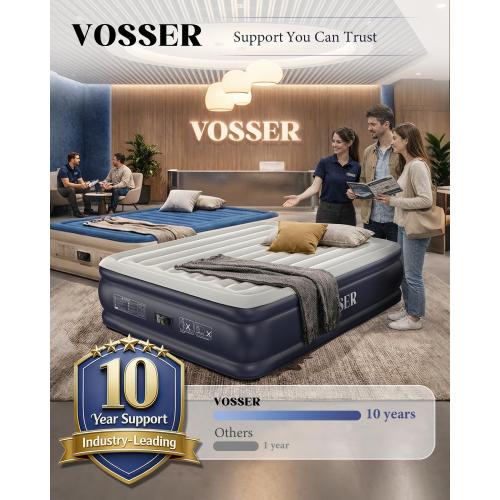 VOSSER Air Mattress Queen with Built-in Pump, Blow up Bed,18 Raised