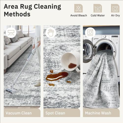 Soalmost 4x6 Area Rug for Living Room, Washable Rugs Non-Slip, Grey